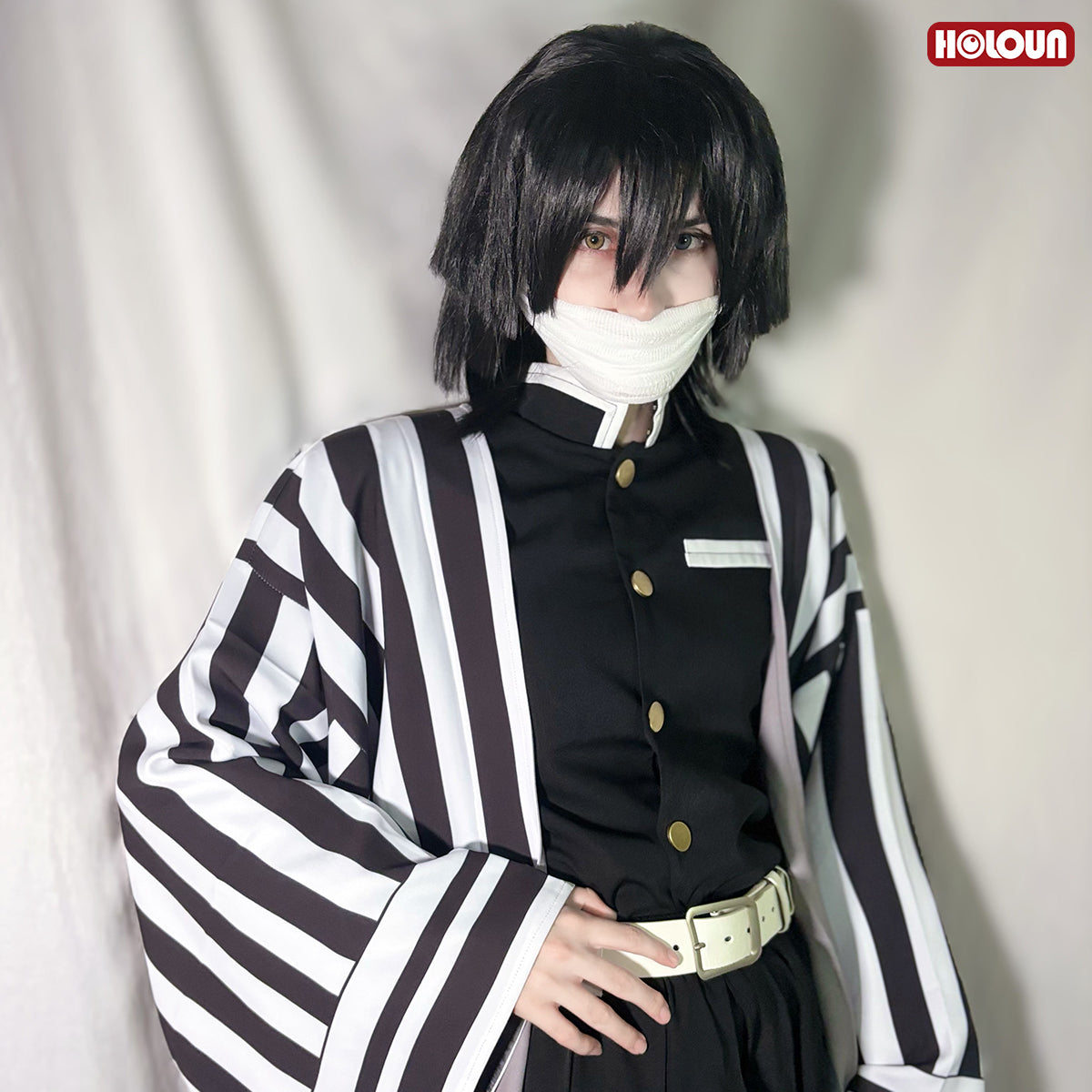 HOLOUN Anime Iguro Obanai Cosplay Costume Wig Haori Embroidery Top Elastic Pants Belt Rose Net Cos Halloween Christmas Gift