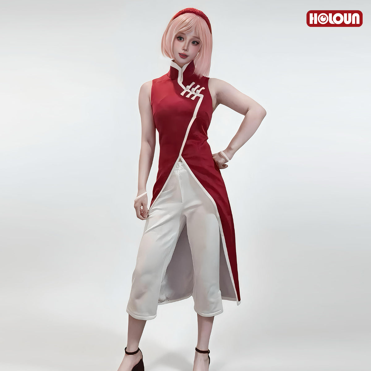 HOLOUN Anime Haruno Sakura Cosplay Costume Top Pants Halloween Christmas Animation Convention Gift