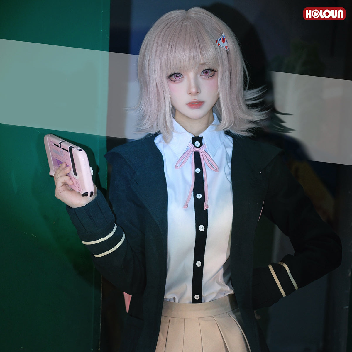 HOLOUN Danganronpa Game Trigger Happy Havoc Nanami ChiaKi Cosplay Costume Coat Shirt Skirt Hair Clip School Uniform Cos