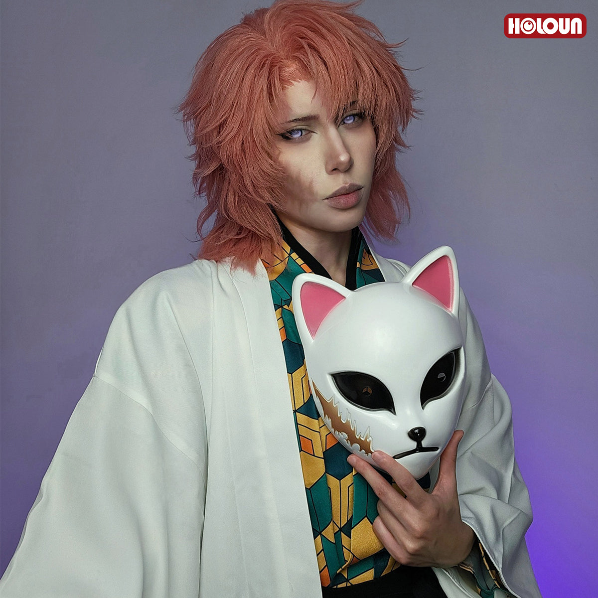 HOLOUN  Anime Sabito Cosplay Costume Wig Haori Top Pants Leg Covers Halloween Christmas Animation Convention