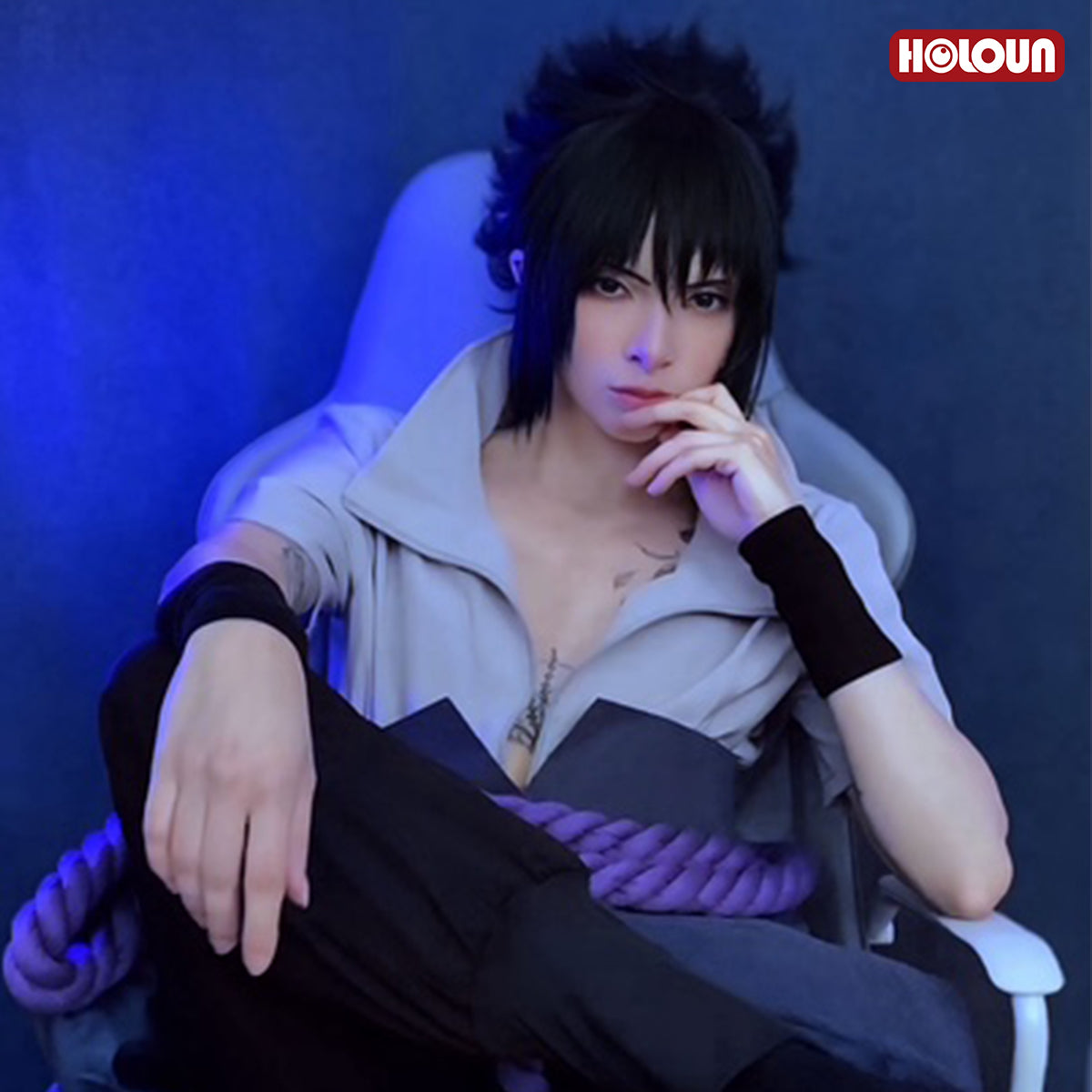 HOLOUN Anime Uchiha Sasuke Cosplay Costume Wig Top Pants Belt Cos Convention Gift Adult Version Unisex
