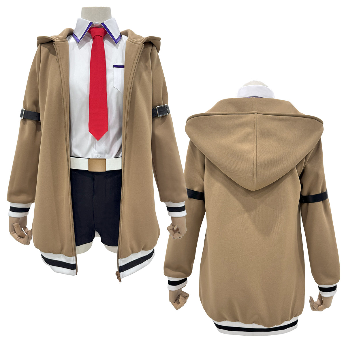 HOLOUN Steins Gate Anime Makise Kurisu Cosplay Costume Shirt Coat Shorts Tie Belt Arm Straps Daily Wear Cos Convention Gift