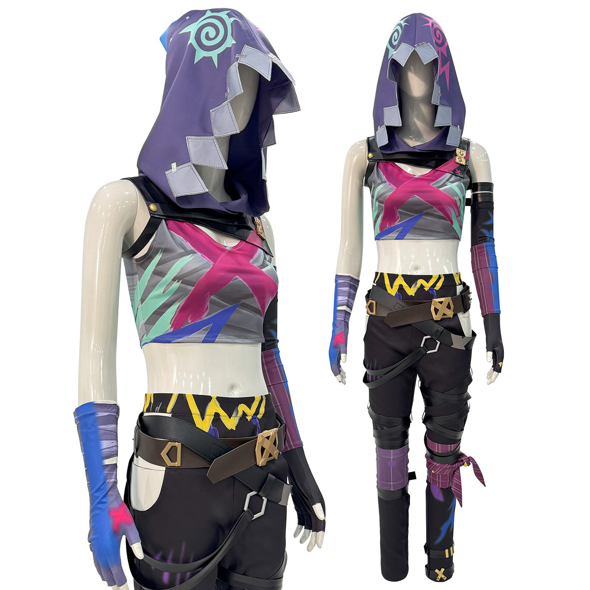 HOLOUN LOL Arcane Game Jinx Cosplay Costume Wig Scrawl Vest Pants Hat Qutfit Halloween Christmas Gift Cos Convention