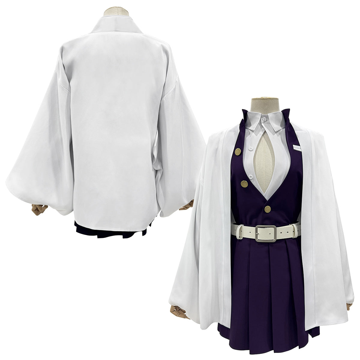 HOLOUN Anime Kanroji Mitsuri Cosplay Costume Braided Wig Purple Embroidery Top Skirt White Haori Belt Stockings Cos Halloween