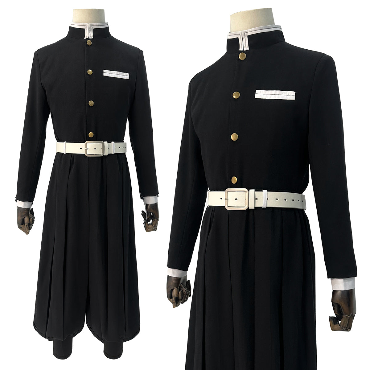 HOLOUN Anime Tomioka Giyuu Iguro Obanai Cosplay Costume Golden Color Buttons Embroidery Black Team Uniform Pants Belt Halloween