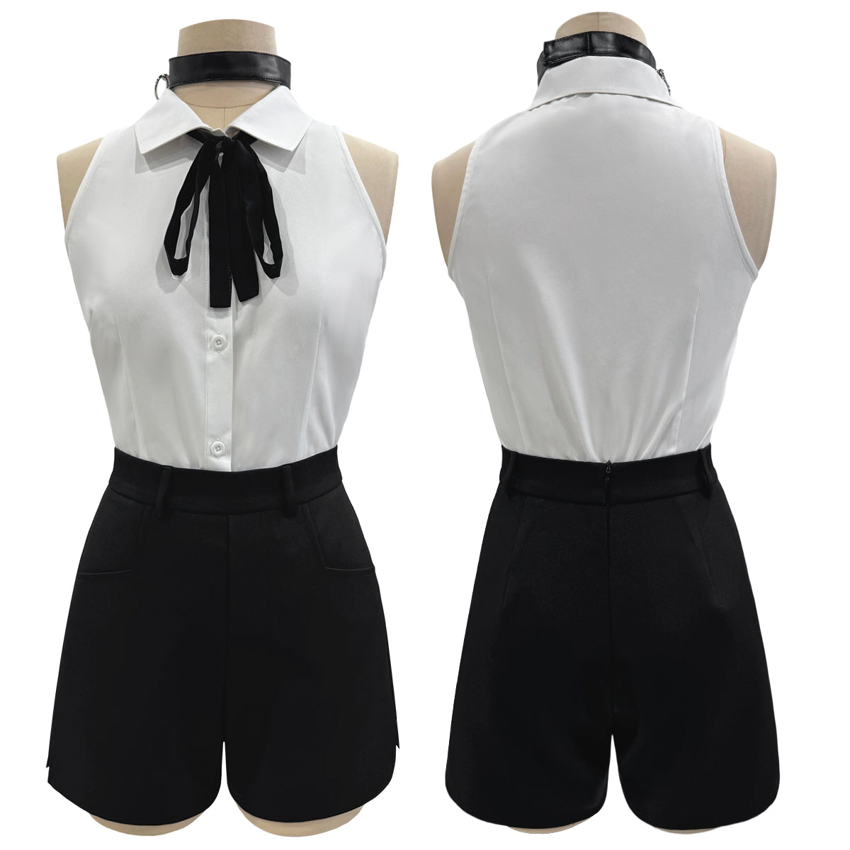 Pre-sale HOLOUN Chainsaw Anime Reze Cosplay Costume Wig White Shirt Black Shorts Choker Tie Halloween Christmas Convention Rose Net