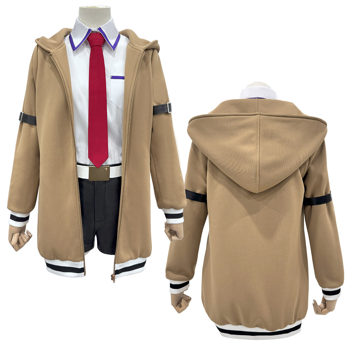 HOLOUN Steins Gate Anime Makise Kurisu Cosplay Costume Shirt Coat Shorts Tie Belt Arm Straps Daily Wear Cos Convention Gift