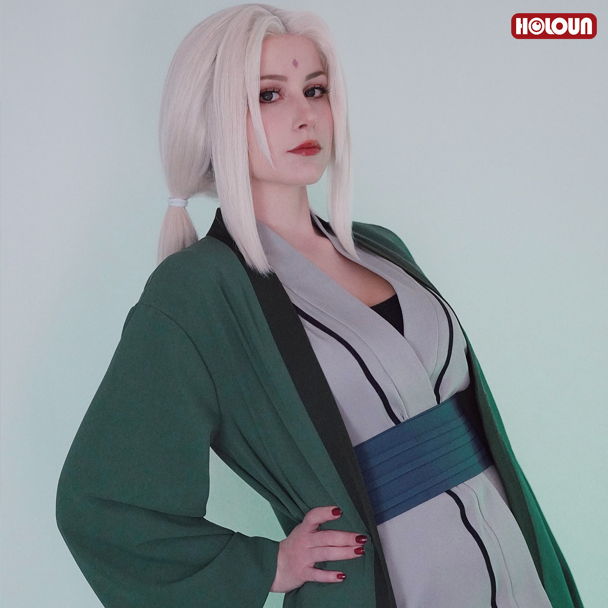 HOLOUN Anime Tsunade Cosplay Costume Wig Embroidery Haori Top Pants Belt Halloween Christmas Gift Cos Convention