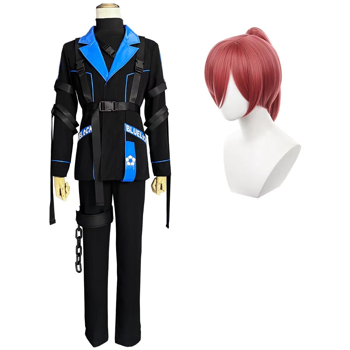 HOLOUN Blue Lock Anime Cyberpunk Chigiri Cosplay Costume Wig Style Jacket Pants Black Blue Color 3PCS Set Party Outfit Gift