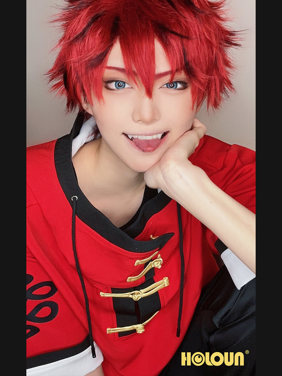 HOLOUN Gokurakugai Manga Anime Alma Cosplay Costume Wig Red Hoodie Bla
