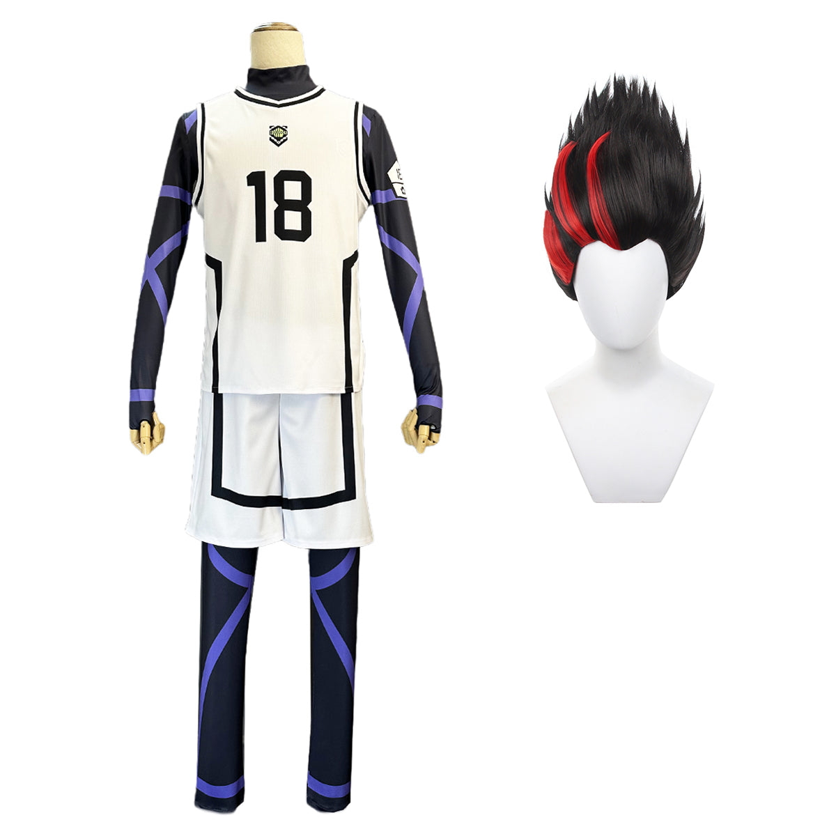 HOLOUN Blue Lock Anime Cosplay Costume Wig Barou NO.18 White Football Training Uniform Daily Wear Rose Net Sythetic Adjustable Headwear