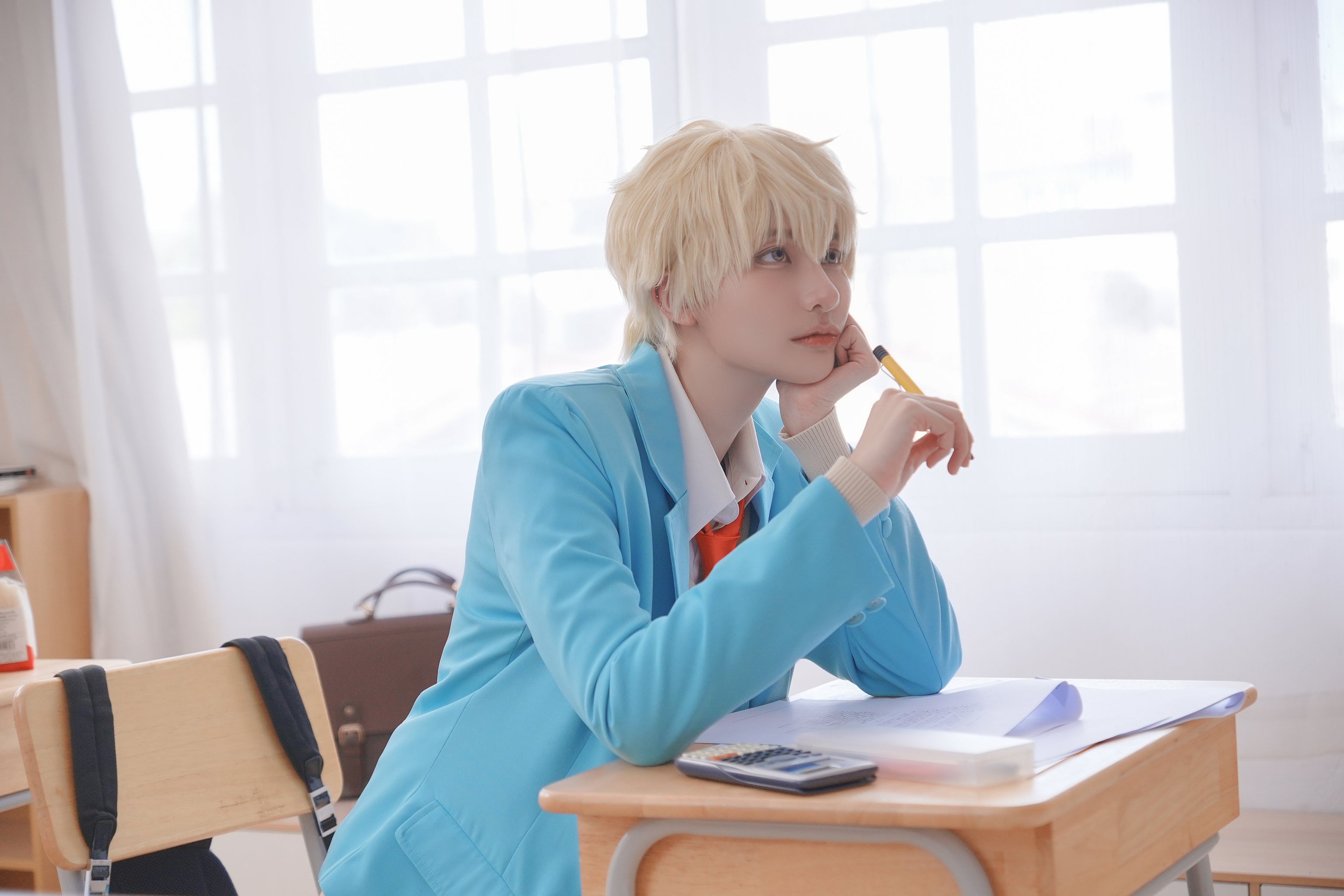 HOLOUN Skip and Loafer Anime Shima Sousukee Cosplay Costume School Uniform Blue Suit Shirt Pants Sweater Tie Daily Wearing Gift