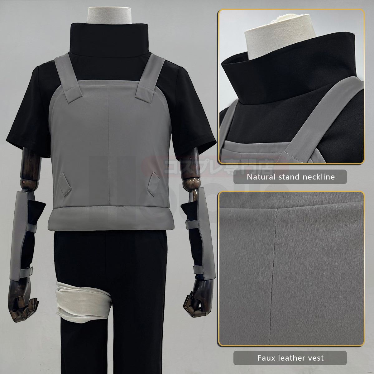 HOLOUN Anime Uchiha Itachi Anbu Cosplay Costume Faux Leather Vest Short Sleeve T-shirt Pants Bandage Cos Convention Gift