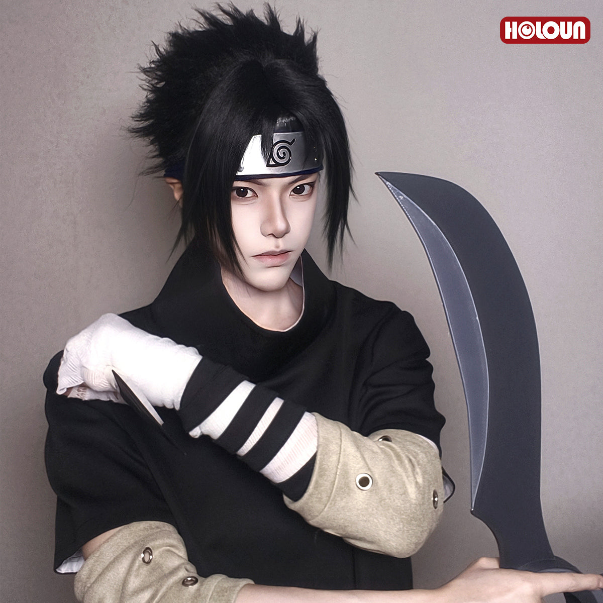 HOLOUN Anime Uchiha Sasuke Cosplay Costume Black Top Shorts Waist Bag Animation Convention Adult Unisex Halloween Christmas