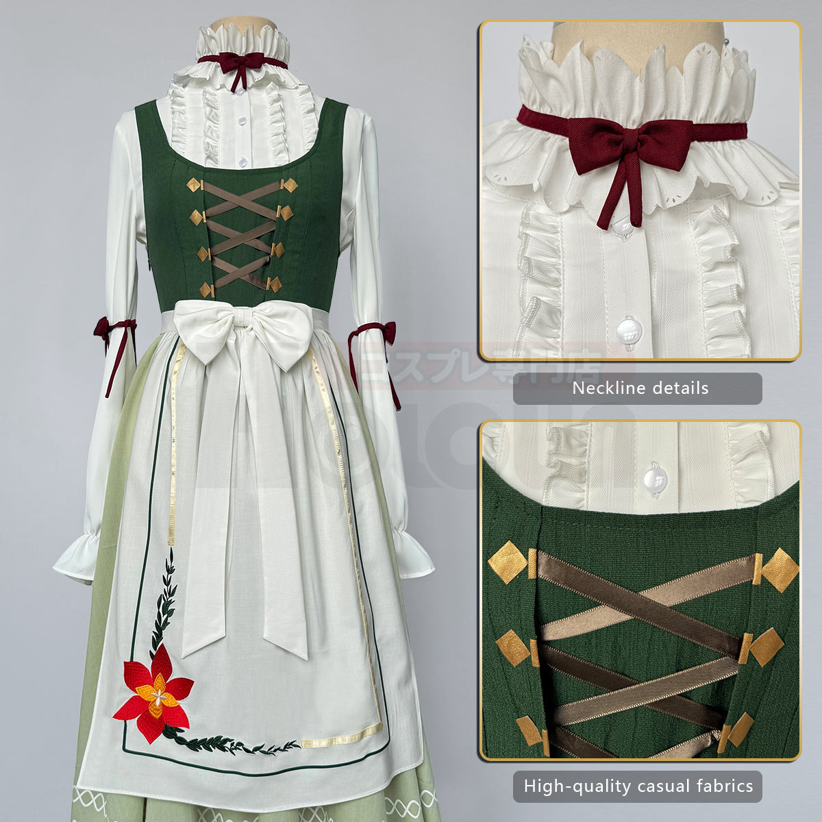 HOLOUN Frieren Beyond Journey's End Anime Fern Cosplay Costume Dress Shirt Embroidery Apron Handkerchief Headscarf Daily Wear