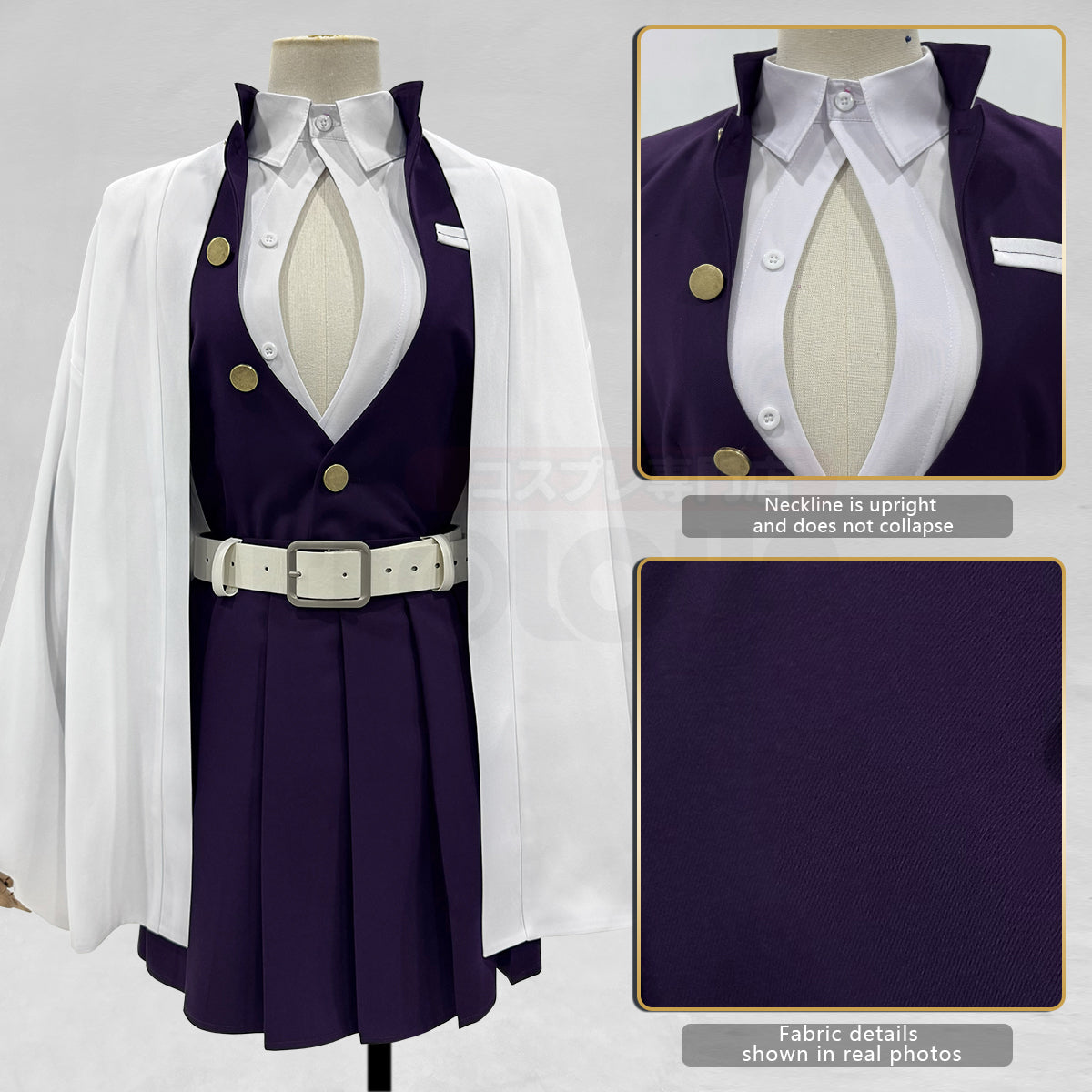 HOLOUN Anime Kanroji Mitsuri Cosplay Costume Braided Wig Purple Embroidery Top Skirt White Haori Belt Stockings Cos Halloween