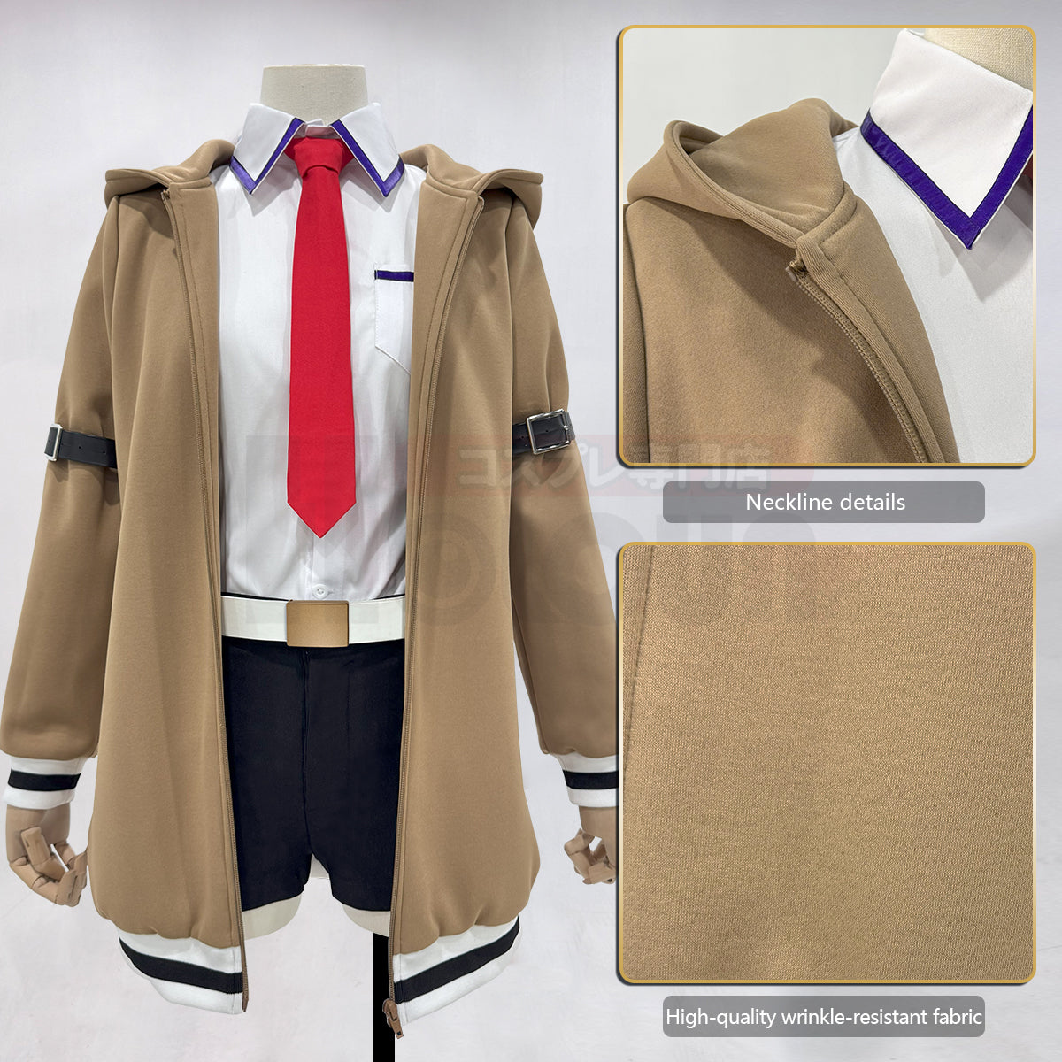 HOLOUN Steins Gate Anime Makise Kurisu Cosplay Costume Shirt Coat Shorts Tie Belt Arm Straps Daily Wear Cos Convention Gift