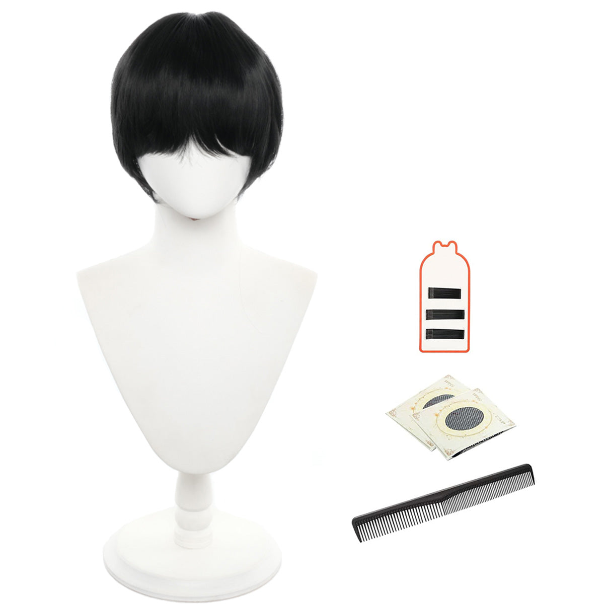 HOLOUN Ranma 1/2 Anime Ranma Saotome Cosplay Wig Black Rose Net Synthetic Fiber Adjustable Size Heat Resistant Comb Halloween