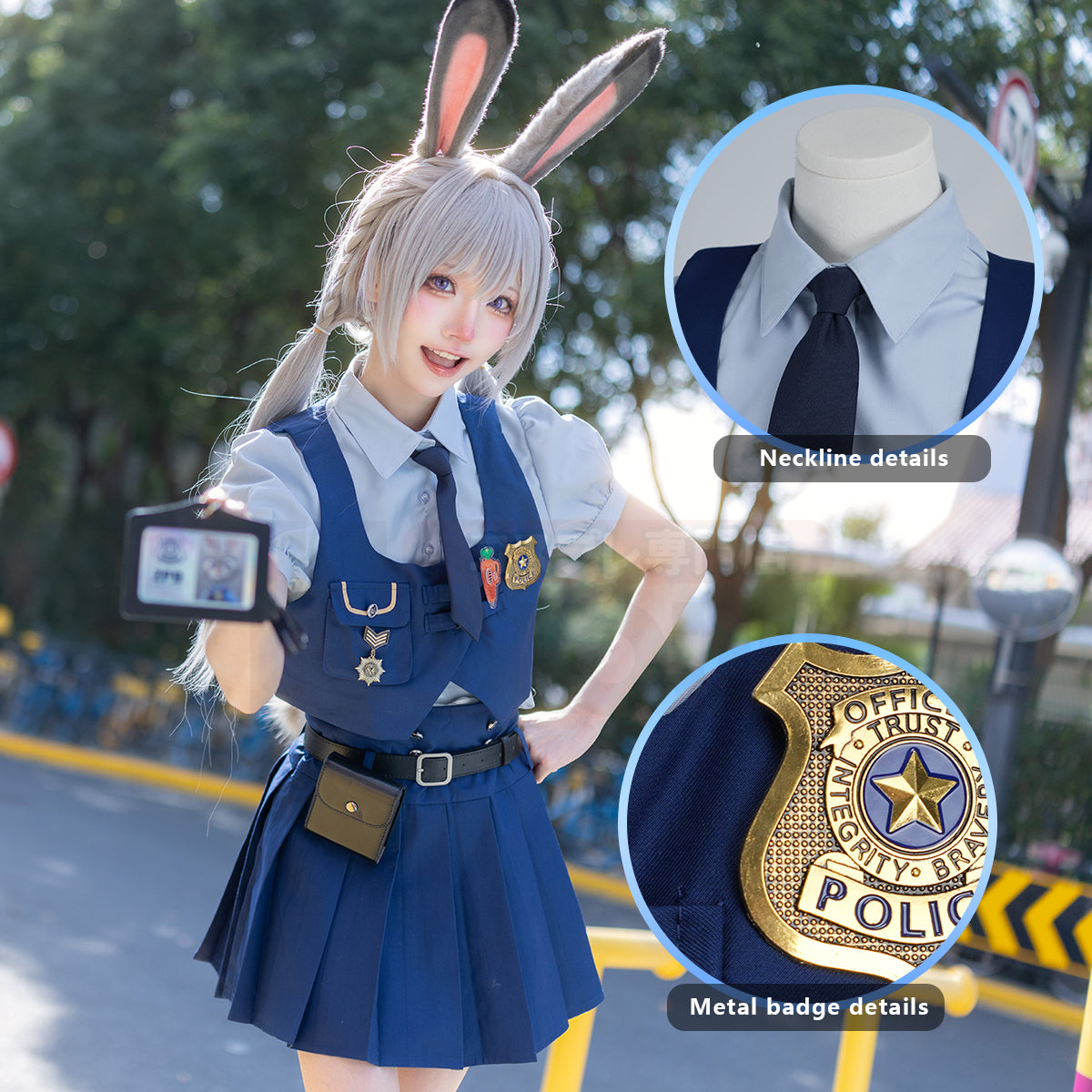 HOLOUN Zoo Movie Judith Hopps Cosplay Costume Blue Vest Shirt Skirt Halloween Christmas Animation Convention Adult Daily Wear