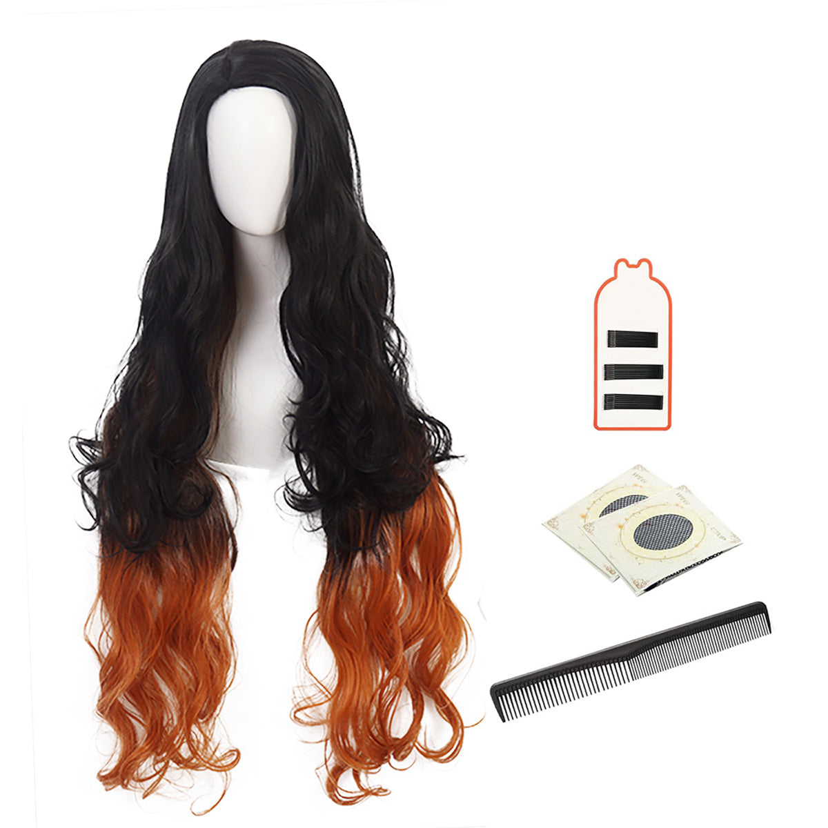 HOLOUN Anime Kamado Nezuko Cosplay Wig Rose Net Synthetic Fiber Adjustable Size Heat Resistant Cap Comb Halloween Cos Convention