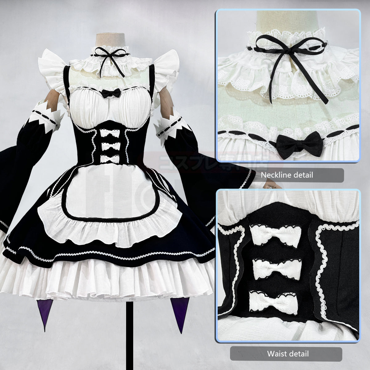 HOLOUN Re:Life In A Different World From Zero Anime Rem Cosplay Costume Wig Lolita Maid Dress Black White Halloween Christmas