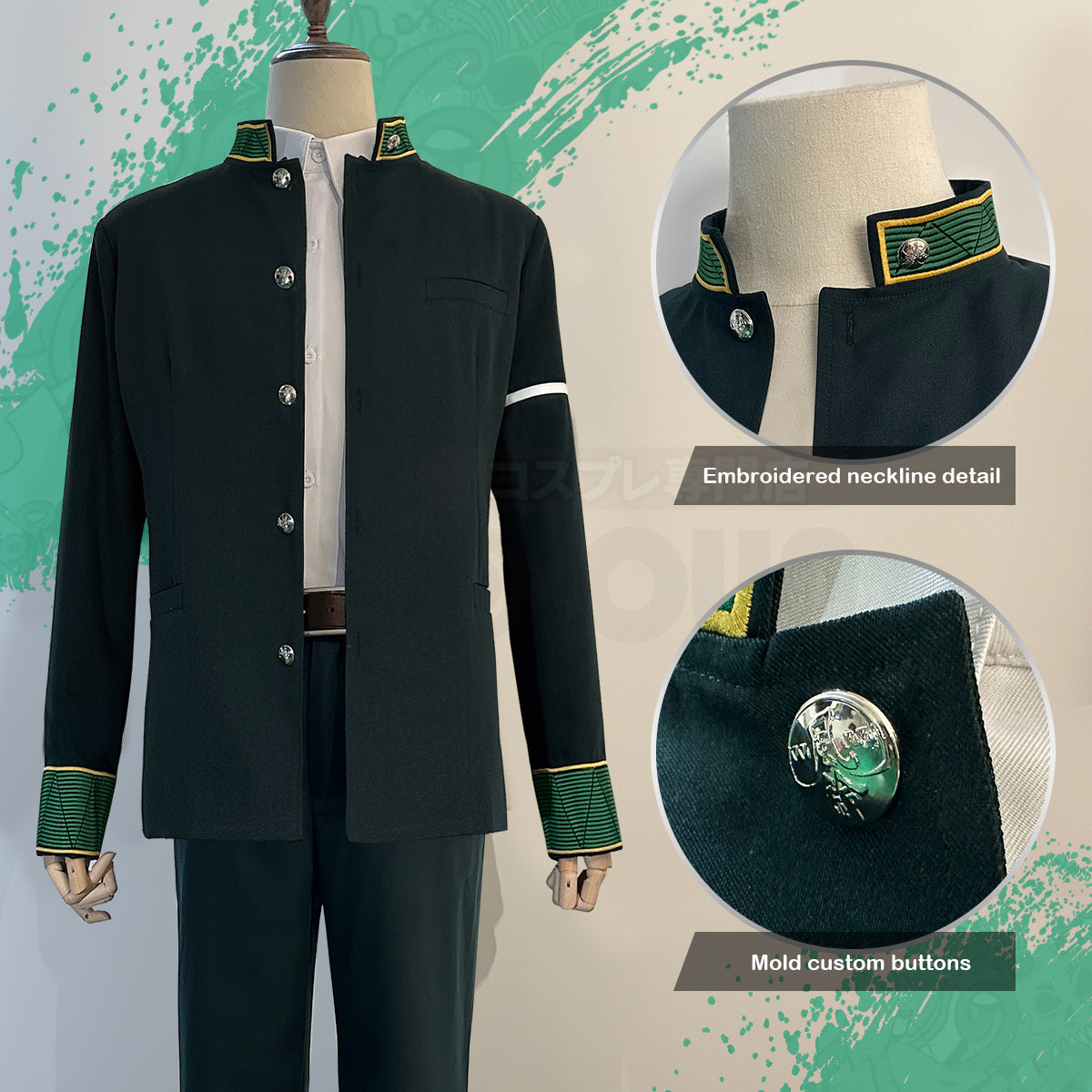 HOLOUN Wind Breaker Anime Akihiko Nirei Cosplay Costume Wig School Uniform Green Jacket Pants White Shirt Cos Convention