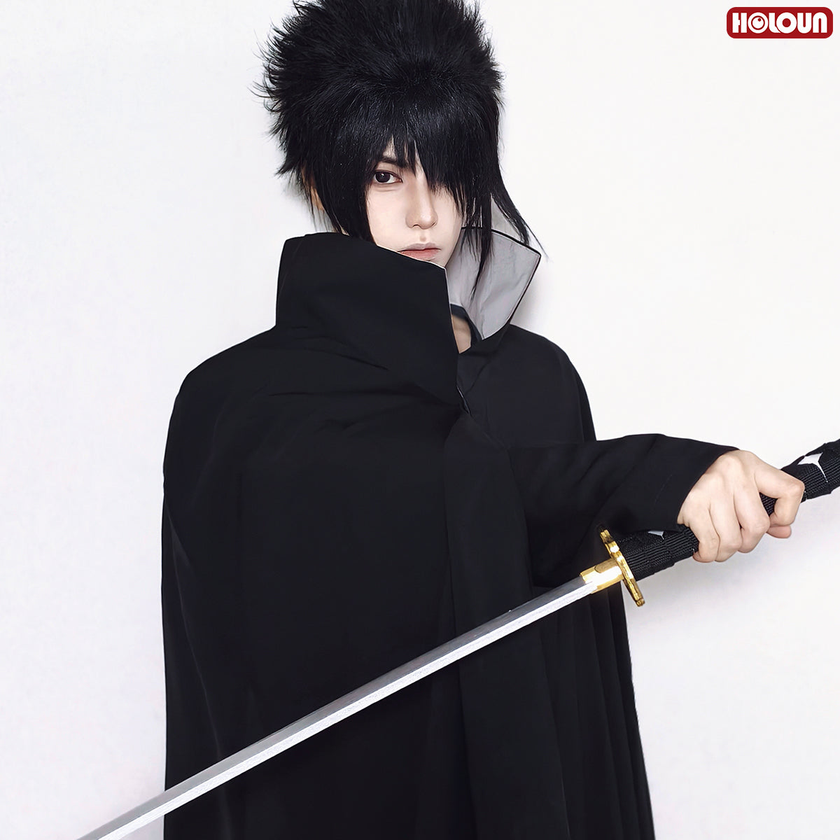 Pre-sale HOLOUN Black Uchiha Sasuke Cosplay Costume Anime Top Cloak Pants Belt Halloween Christmas Animation Convention