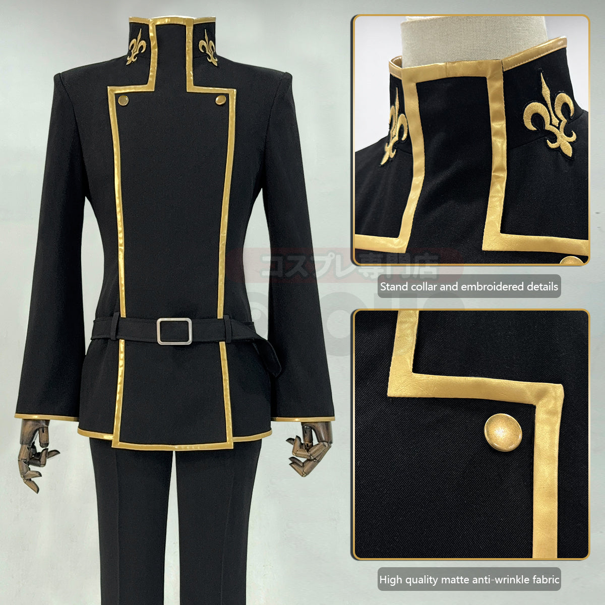 HOLOUN CODE GEASS Lelouch of the Rebellion Anime Lelouch Lamperouge Cosplay Costume Black Jacket Pants Belt Halloween Christmas