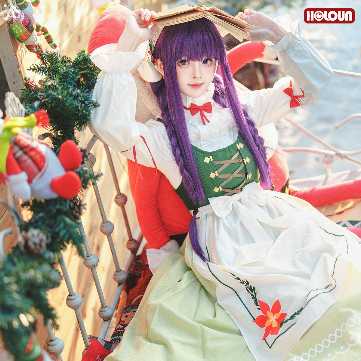 HOLOUN Frieren Beyond Journey's End Anime Fern Cosplay Costume Dress Shirt Embroidery Apron Handkerchief Headscarf Daily Wear