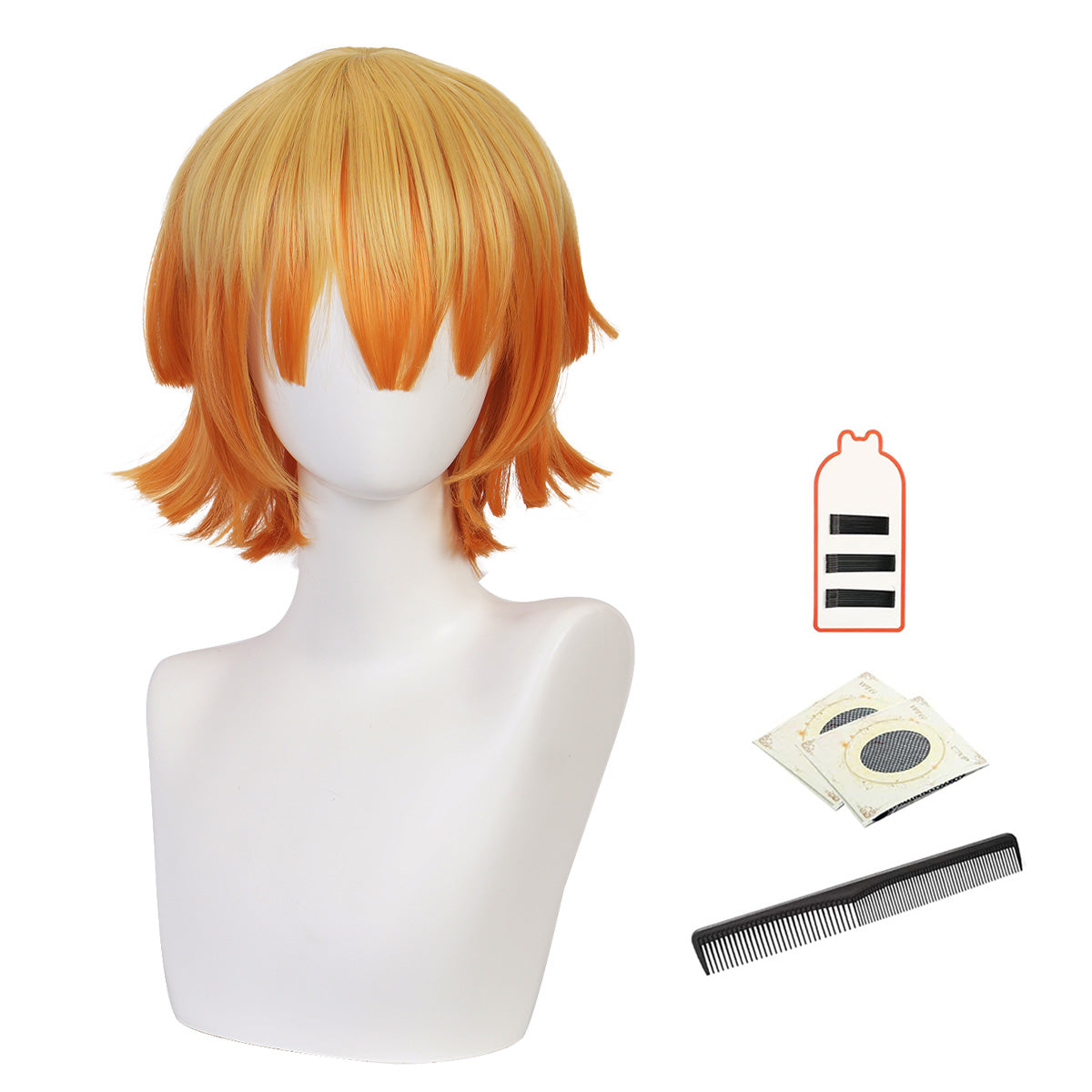 HOLOUN Anime Agatsuma Zenitsu Cosplay Wig Rose Net Synthetic Fiber Adjustable Size Heat Resistant Cap Comb Halloween Cos