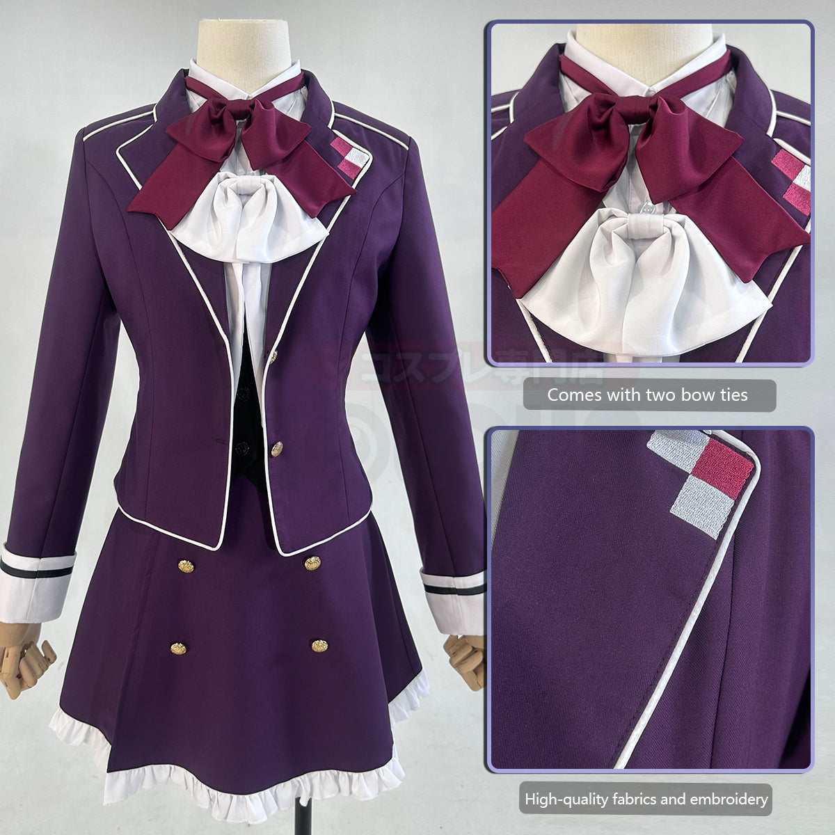 HOLOUN Diabolik Lovers Anime Komori Yui Cosplay Costume Wig School Uniform Embroidery Suit Vest Skirt Shirt 2 Bow Ties Daily Wear