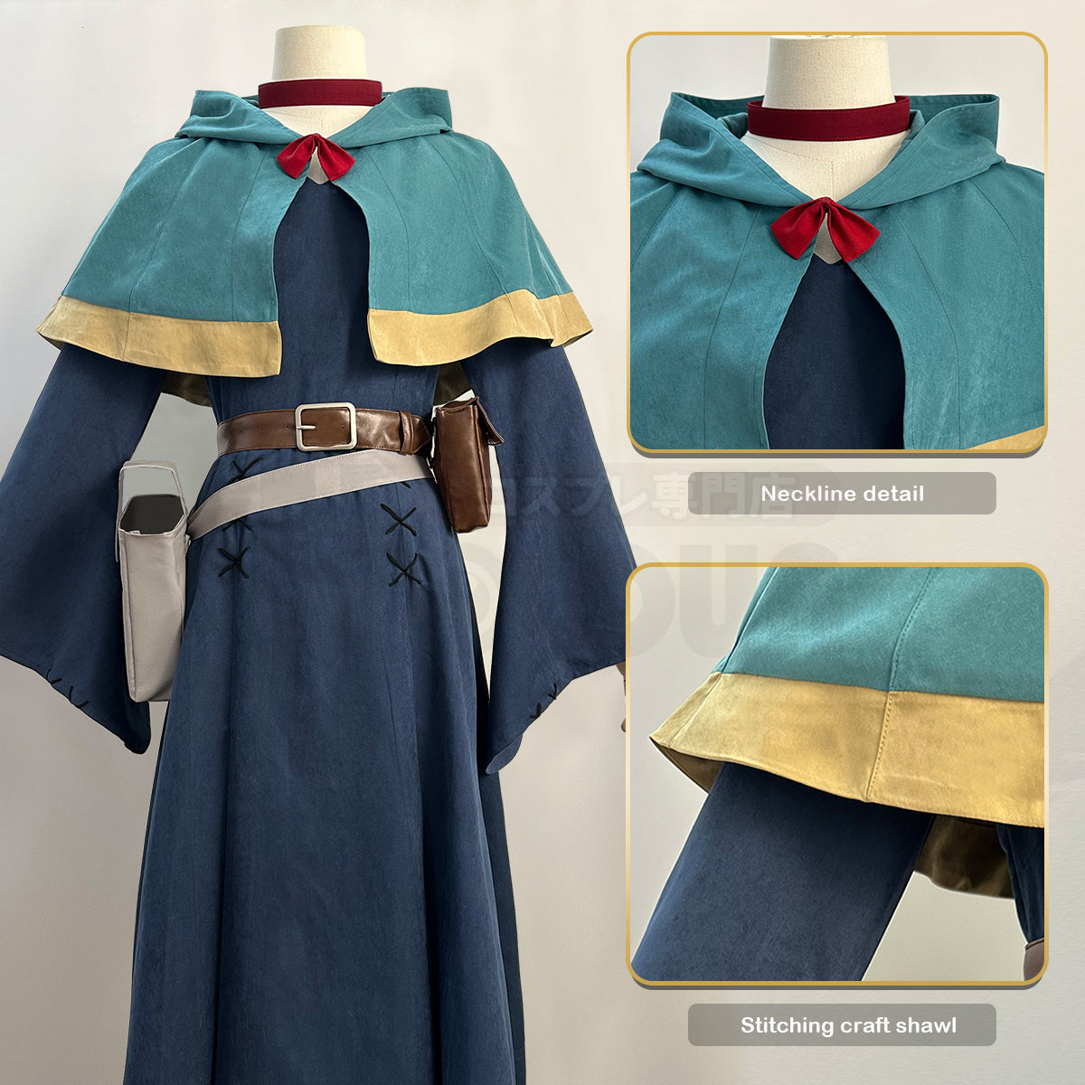 HOLOUN Delicious in Dungeon Anime Marcille Cosplay Costume Wig Shawl Cloak Dress Pants Rose Net