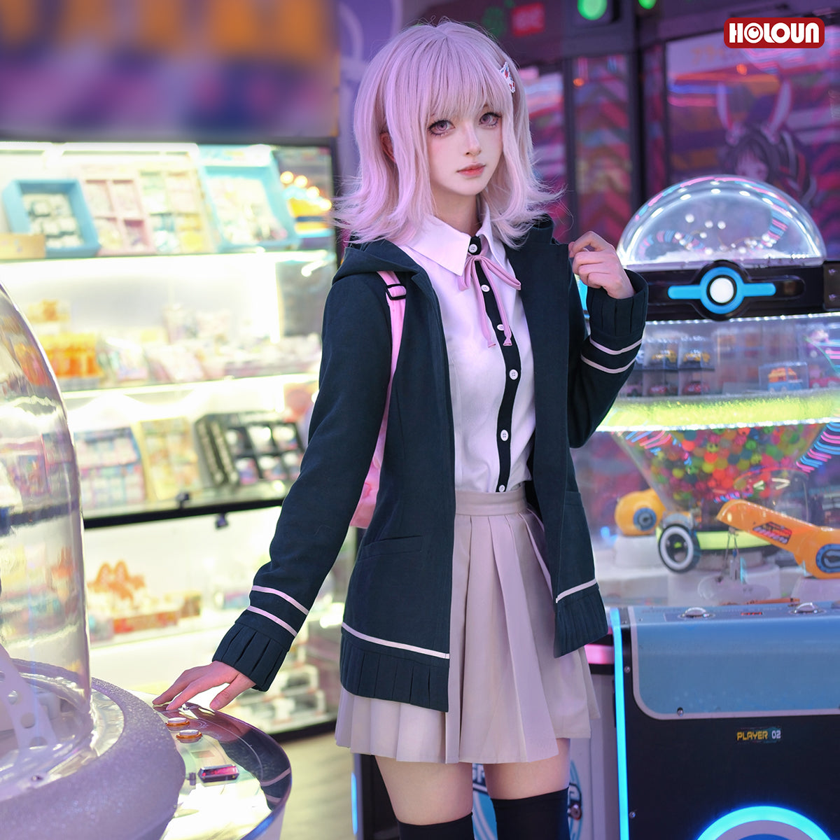 HOLOUN Danganronpa Game Trigger Happy Havoc Nanami ChiaKi Cosplay Costume Coat Shirt Skirt Hair Clip School Uniform Cos