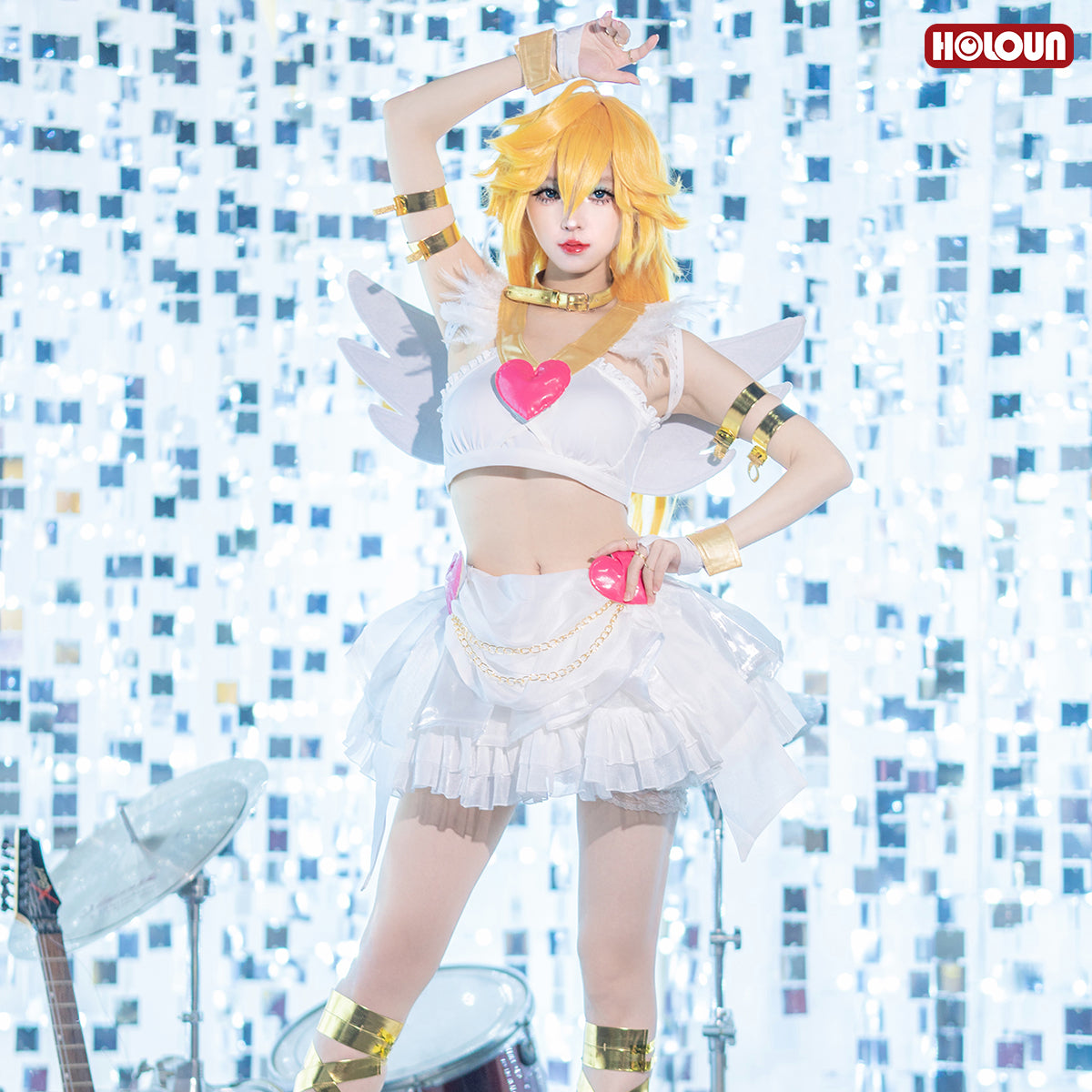 HOLOUN Panty & Stocking with Garterbelt Anime Panty Anarchy Cosplay Costume Wig Top Skirt  Cos Convention Daily Wear Halloween