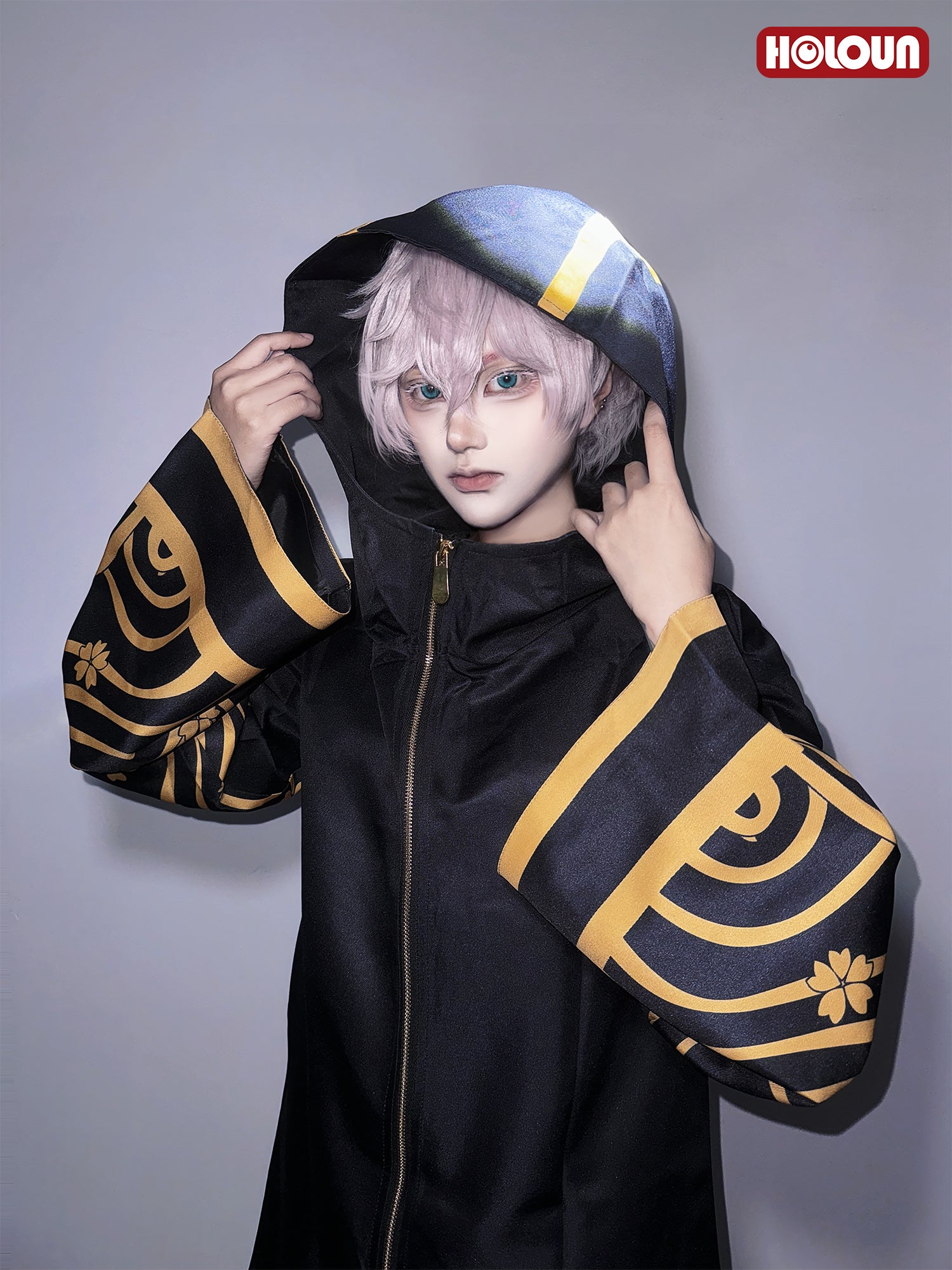 HOLOUN Tokyo Anime Brahman Senju Kawaragi Cosplay Costume Golden Black Jacket Coat Over Size Sakura Printed Halloween Christmas