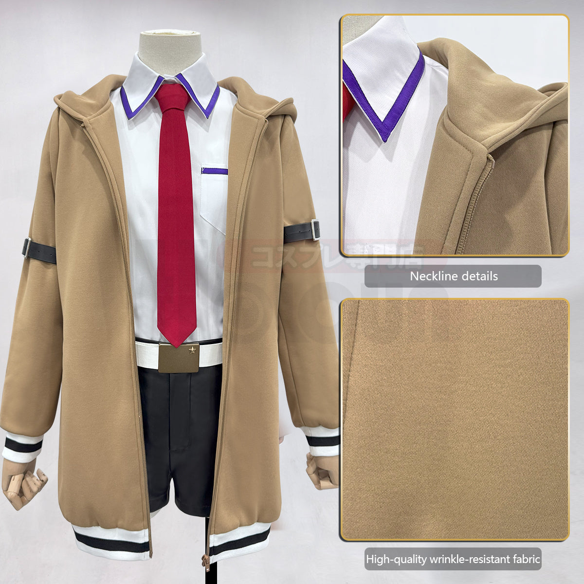 HOLOUN Steins Gate Anime Makise Kurisu Cosplay Costume Shirt Coat Shorts Tie Belt Arm Straps Daily Wear Cos Convention Gift