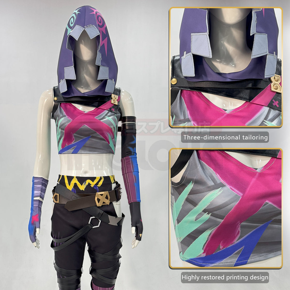 HOLOUN LOL Arcane Game Jinx Cosplay Costume Wig Scrawl Vest Pants Hat Qutfit Halloween Christmas Gift Cos Convention