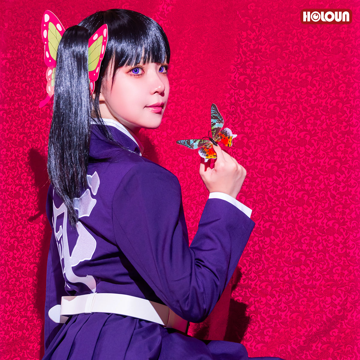 HOLOUN Demon Anime Tsuyuri Kanawo Cosplay Costume Wig Embroidery Purple Top Skirt White Cloak Belt Cos Halloween Christmas Gift