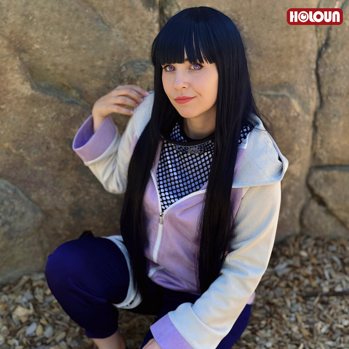 HOLOUN Anime Hyuga Hinata Cosplay Costume Wig Tracksuit Pants Fish Net Top Leg Pouch Cosplay Convention Gift