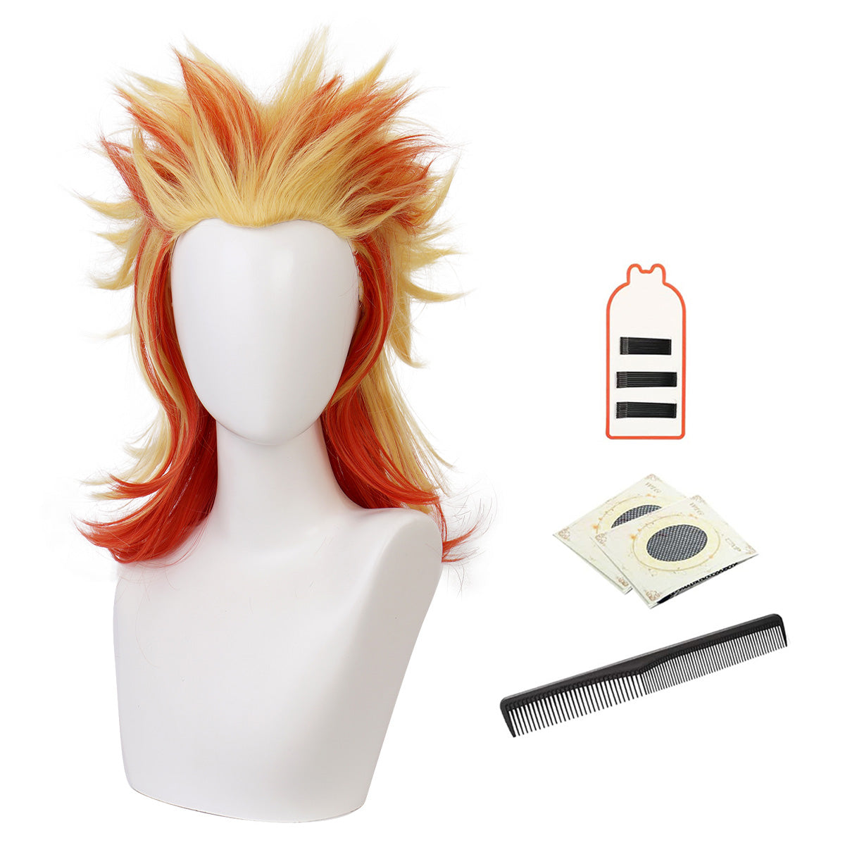 HOLOUN Anime Rengoku Kyoujurou Cosplay Wig Rose Net Synthetic Fiber Adjustable Size Heat Resistant Cap Comb Halloween Cos