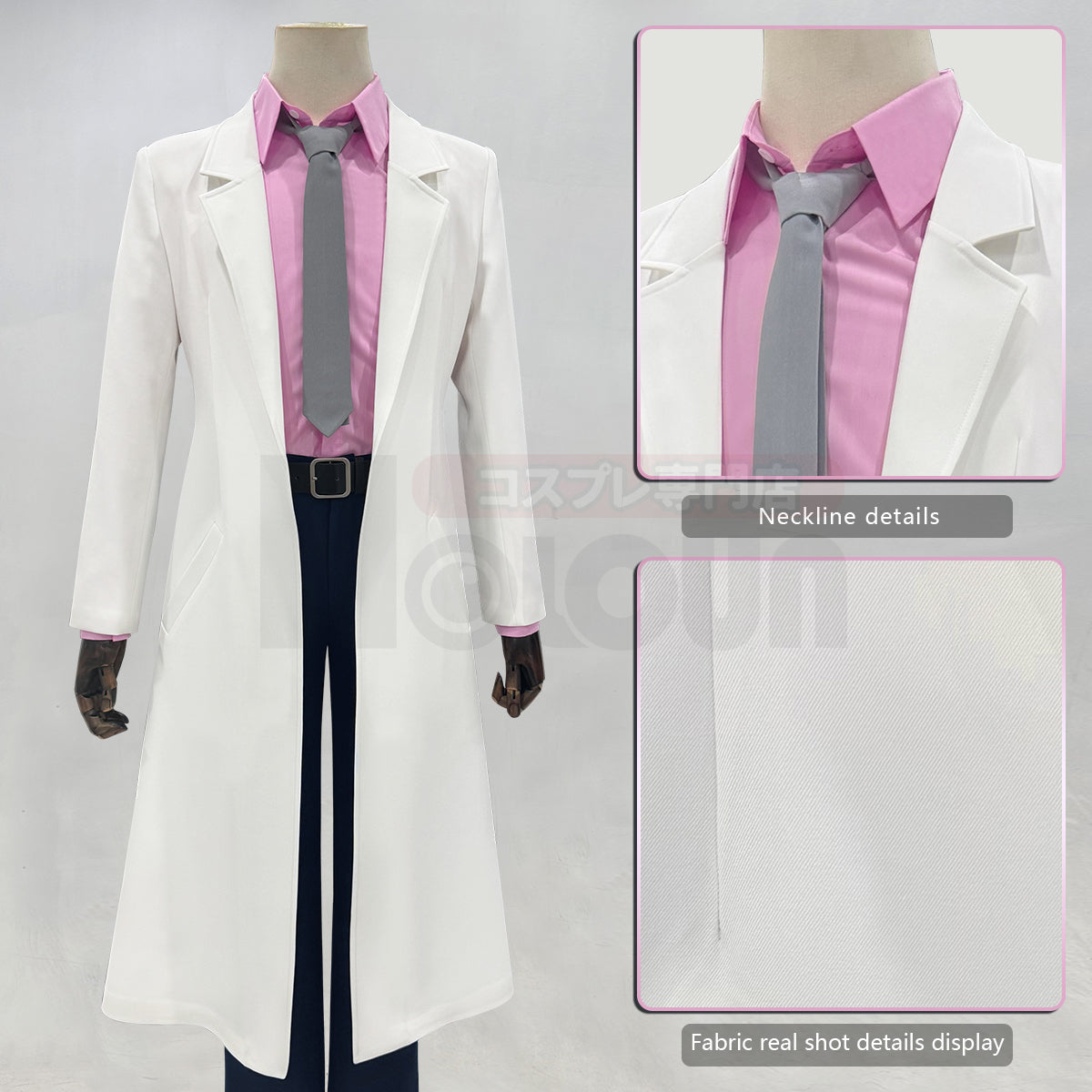 Pre-sale HOLOUN Gintama Anime Sakata Ginpa Cosplay Costume White Coat Pink Shirt Pants Tie Belt Halloween Christmas Animation Convention