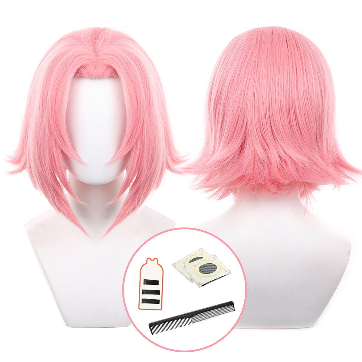 HOLOUN Anime Haruno Sakura Cosplay Wig Rose Net Synthetic Fiber Adjustable Size