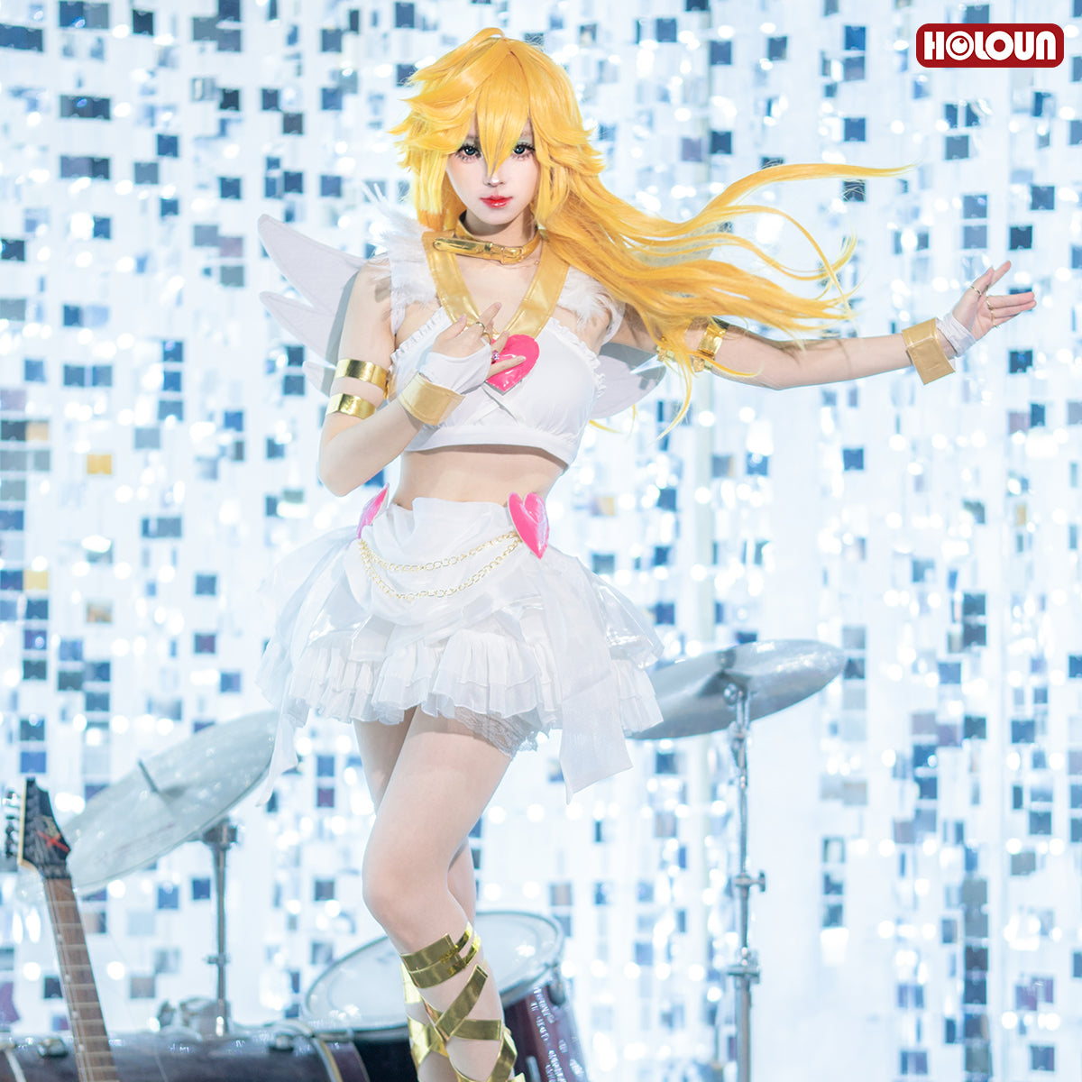 HOLOUN Panty & Stocking with Garterbelt Anime Panty Anarchy Cosplay Costume Wig Top Skirt  Cos Convention Daily Wear Halloween
