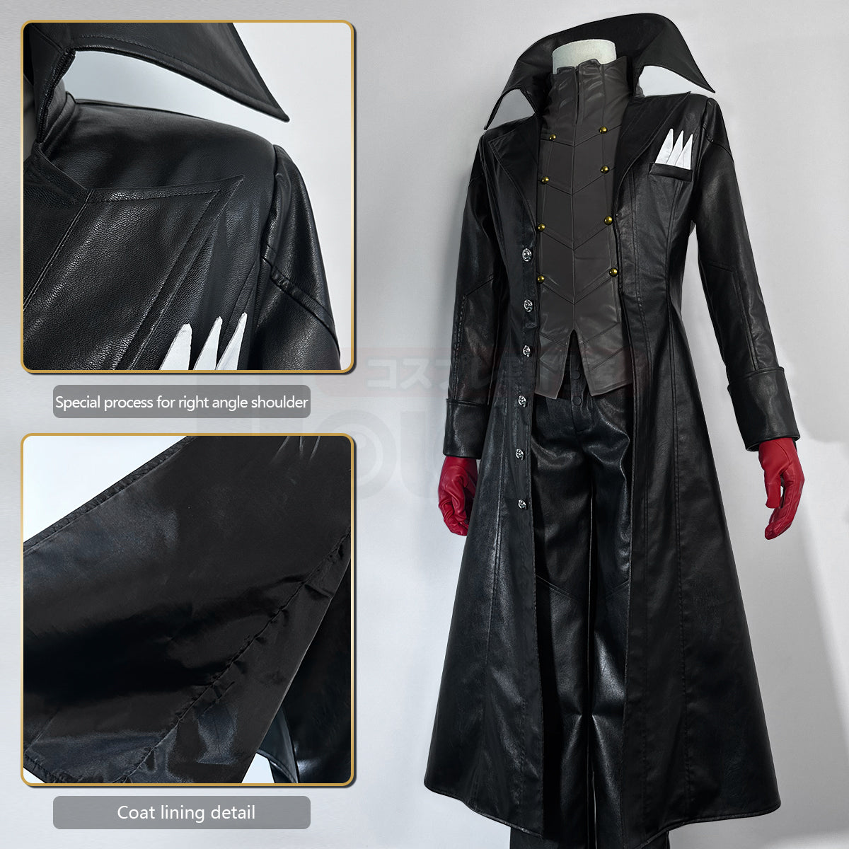 HOLOUN P5 Game Ren Amamiya Cosplay Costume Wig Mask Joker Faux Leather Coat Pants Vest Gloves Daily Wear Cos Convention Outfit Rose Net