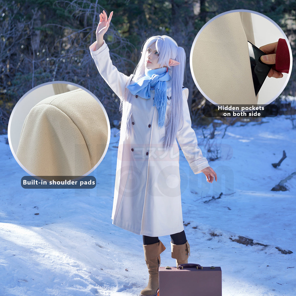 Pre-sale HOLOUN Frieren Beyond Journey's End Anime Frieren Cosplay Costume Winter Coat Wig Ponytail Halloween Christmas Convention