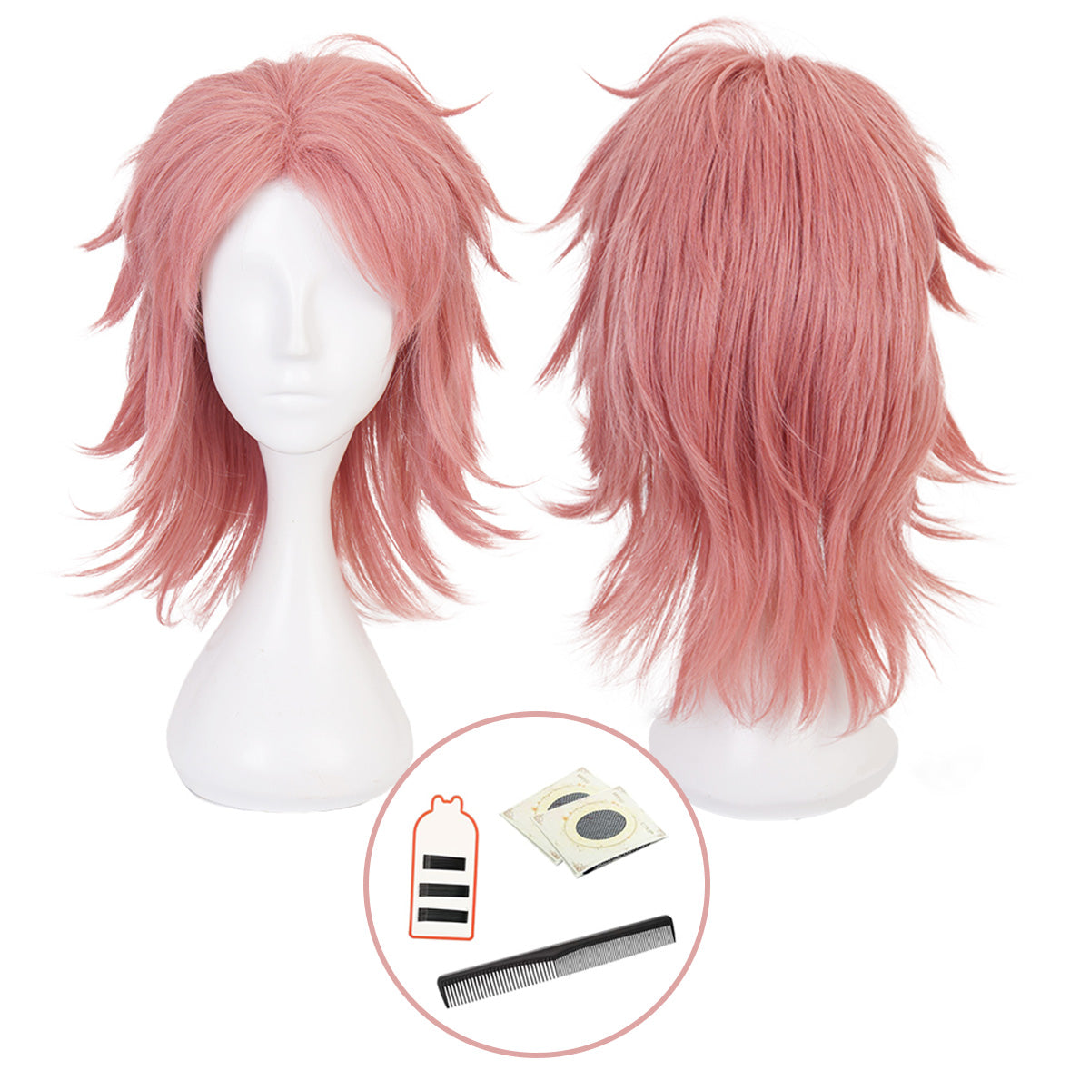 HOLOUN Anime Sabito Cosplay Wig Rose Net Synthetic Fiber Adjustable Size Heat Resistant Cap Comb Halloween Cos Convention