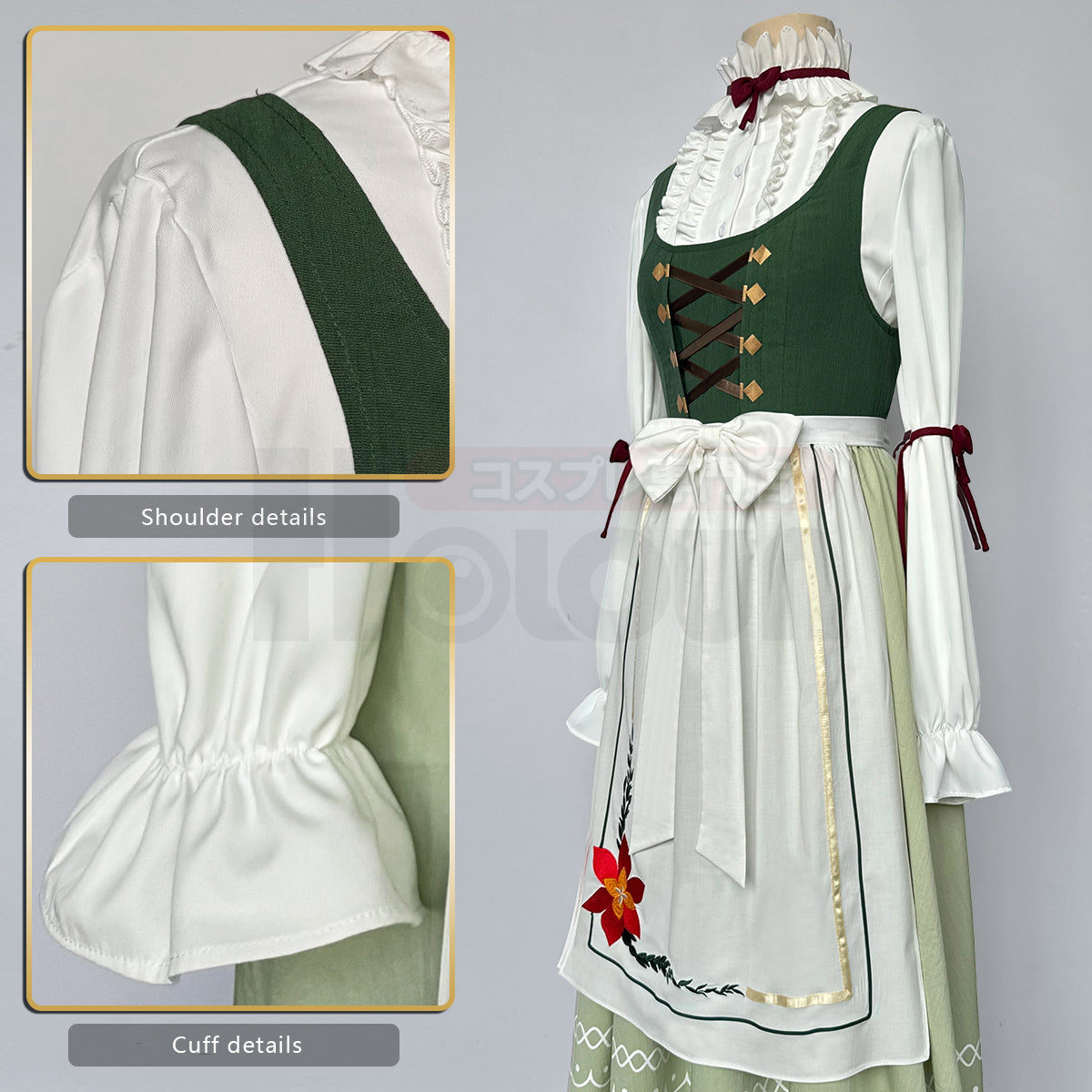 HOLOUN Frieren Beyond Journey's End Anime Fern Cosplay Costume Dress Shirt Embroidery Apron Handkerchief Headscarf Daily Wear