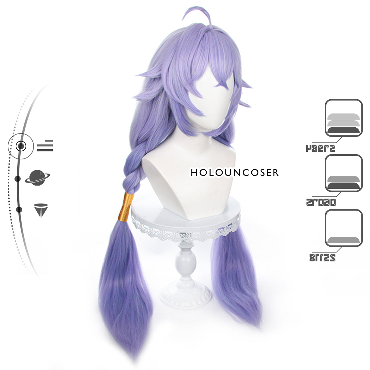 HOLOUN Honkai Star Rail Game Bailu Cosplay Wig Horn Clip Tail Fixer Rose Net Heat Resistant Synthetic Fiber Adjust Halloween