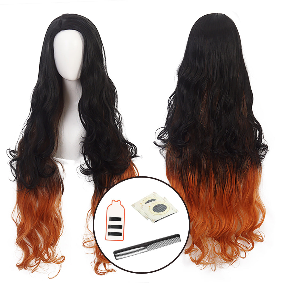 HOLOUN Anime Kamado Nezuko Cosplay Wig Rose Net Synthetic Fiber Adjustable Size Heat Resistant Cap Comb Halloween Cos Convention