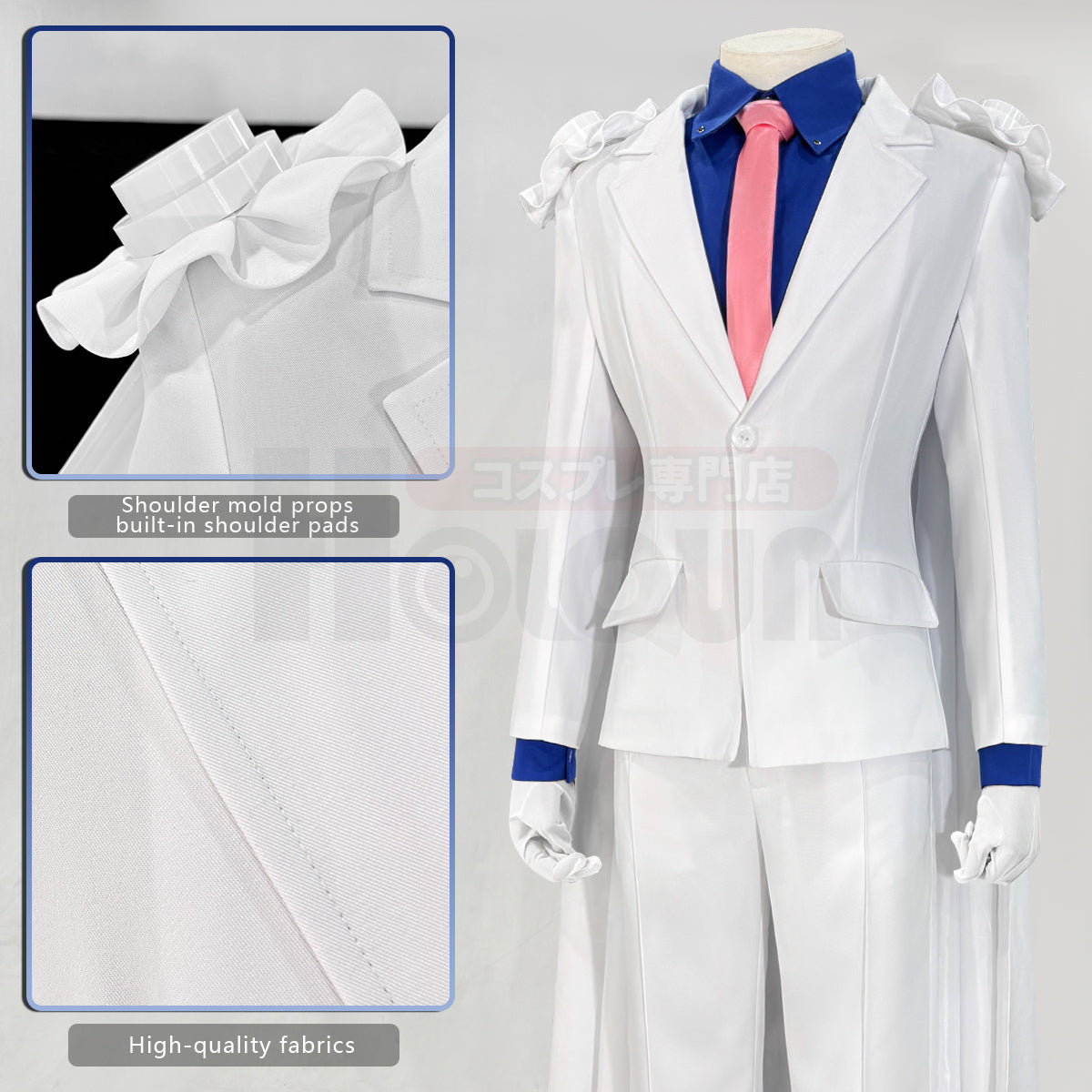 HOLOUN Detective Conan Anime Kuroba Kaito cosplay Costume White Cloak Suit Pants Dark Blue Shirt Red Tie Halloween Christmas